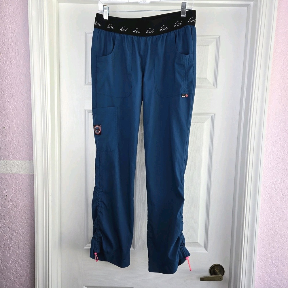 Koi Lite Slim Fit Scrub Pants Medical Nurse Teal Blue Women's Size S Pockets
